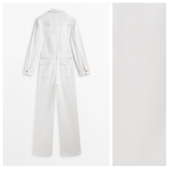 NWT. Massimo Dutti Off White Denim Jumpsuit with Contrast Topstitching. Size S. - Picture 8 of 13